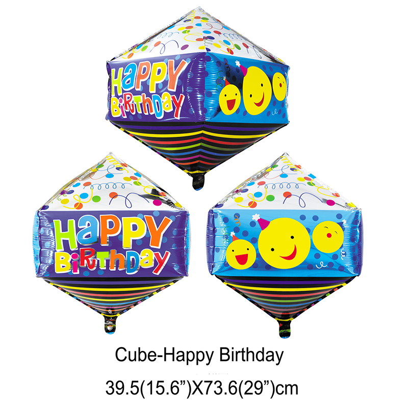 Happy birthday smile face cube mylar balloons for kids