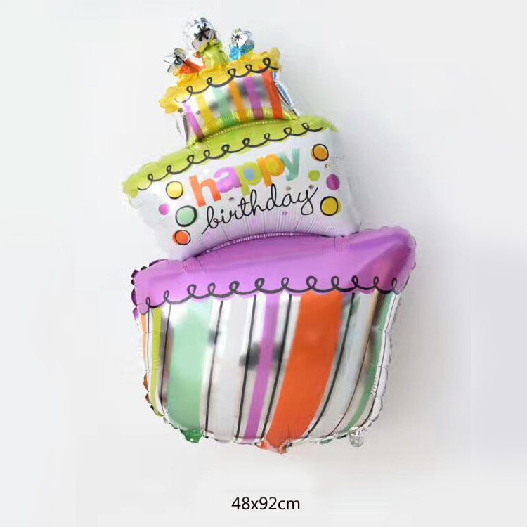 Big size birthday cake self inflatable mylar balloons