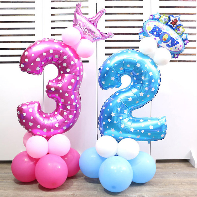 32 inch blue/pink star printed number foil balloon