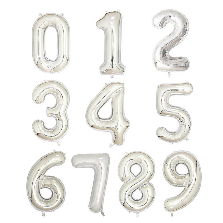 16 32 40 inch USA design Sliver elegant foil number balloons