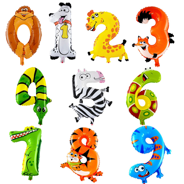 16 inch cartoon animal shape Number foil balloons