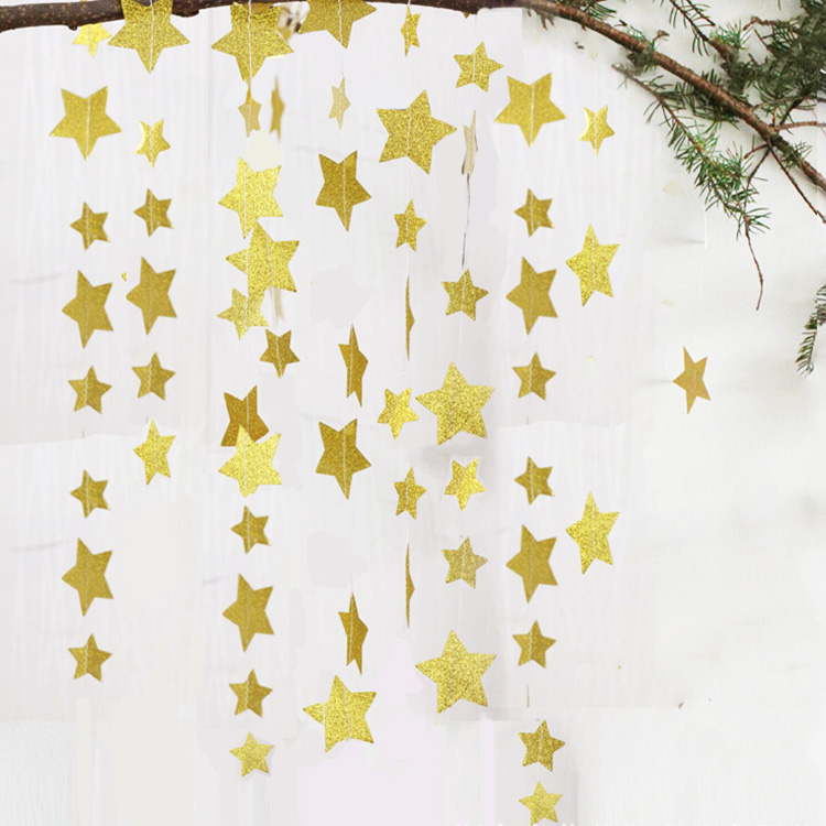 Hanging decoration glittery star shaped paper garlands