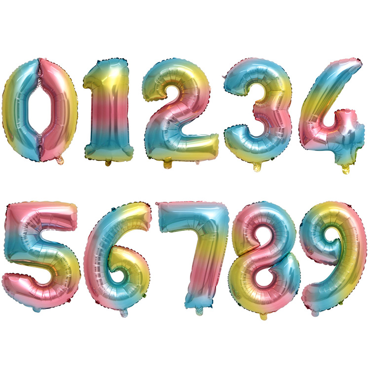 32 Inch Gradient Color Foil Rainbow Number Balloons