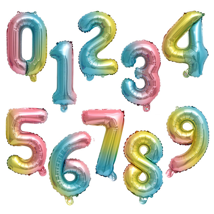 16 32 40 Inch Slim Foil Gradient Rainbow Number Balloons