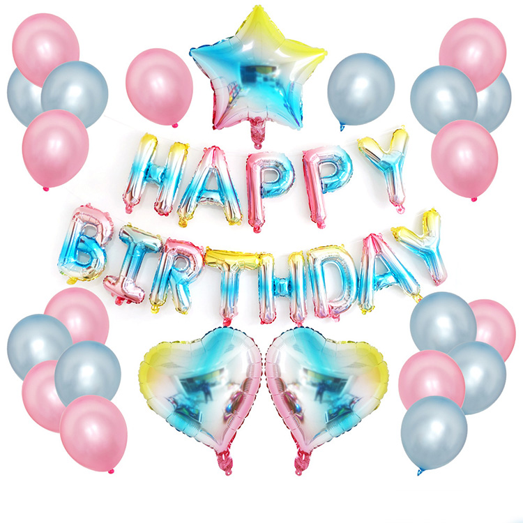 Gradient Color Foil Star Heart Happy Birthday Balloon Set