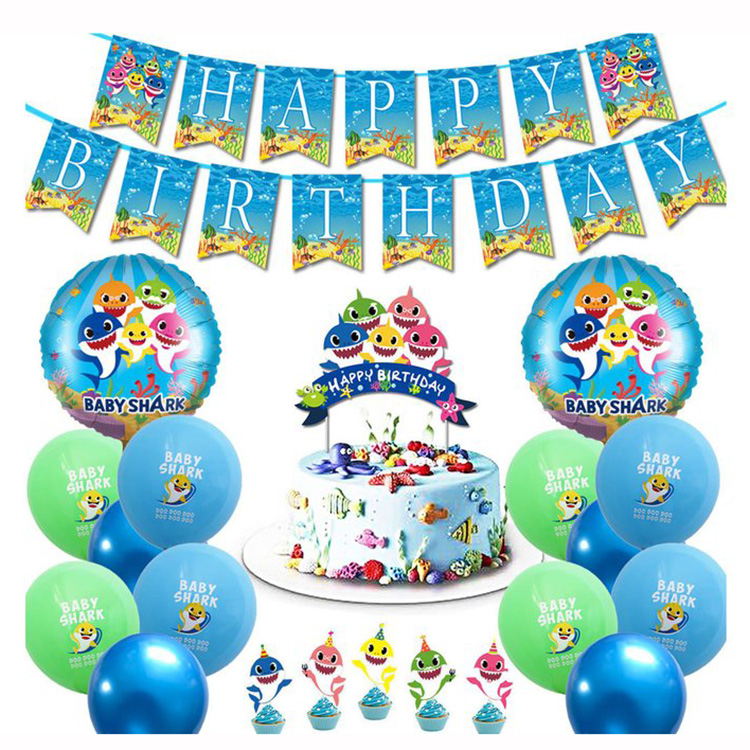 Happy Birthday Banner Baby Shark Balloon Set