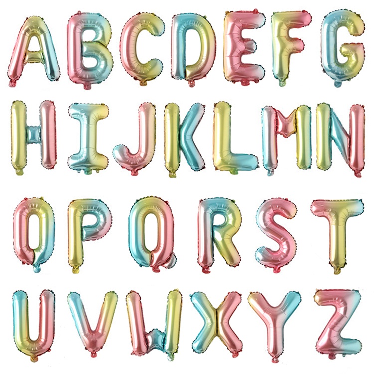 16 Inch Slim Design Gradient Rainbow Color Letter Balloons