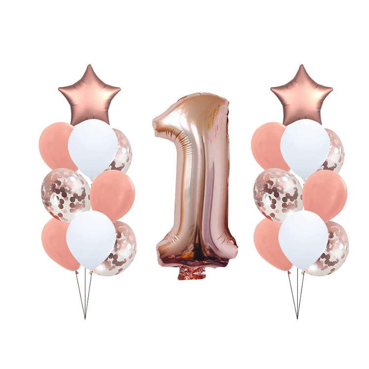 Rose Gold Confetti Number Balloon Set