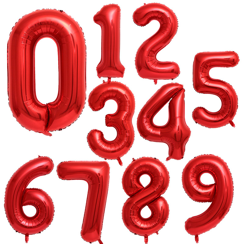 16 32 40 Inch Red Color Slim Foil Number Balloons
