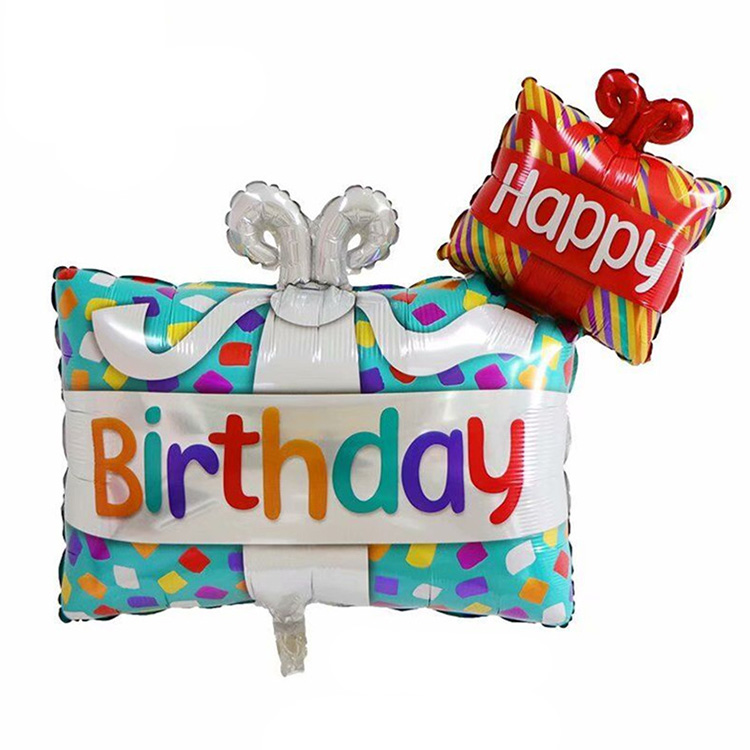 Foil Happy Birthday Gift Box Shape Balloons