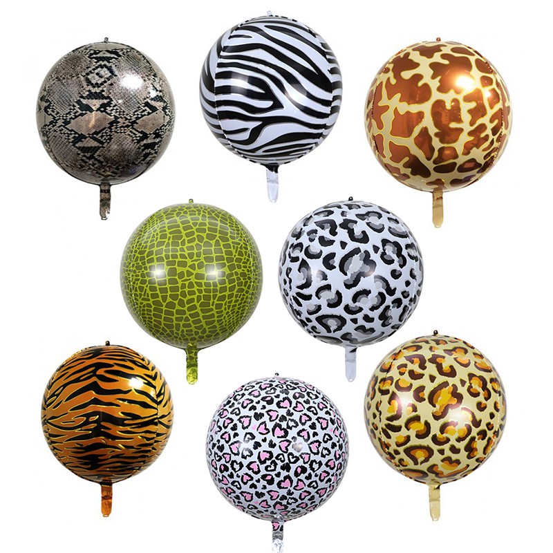22 Inch Animal Pattern Markings 4D Round Zebra Leopard Giraffe Python Snake Tiger Stripes Orbz Balloons