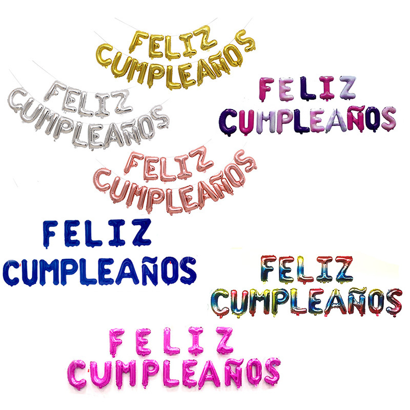 Spanish Feliz Cumpleanos Balloons Banner Happy Birthday 16 Inch Letter Party Balloon Decorations