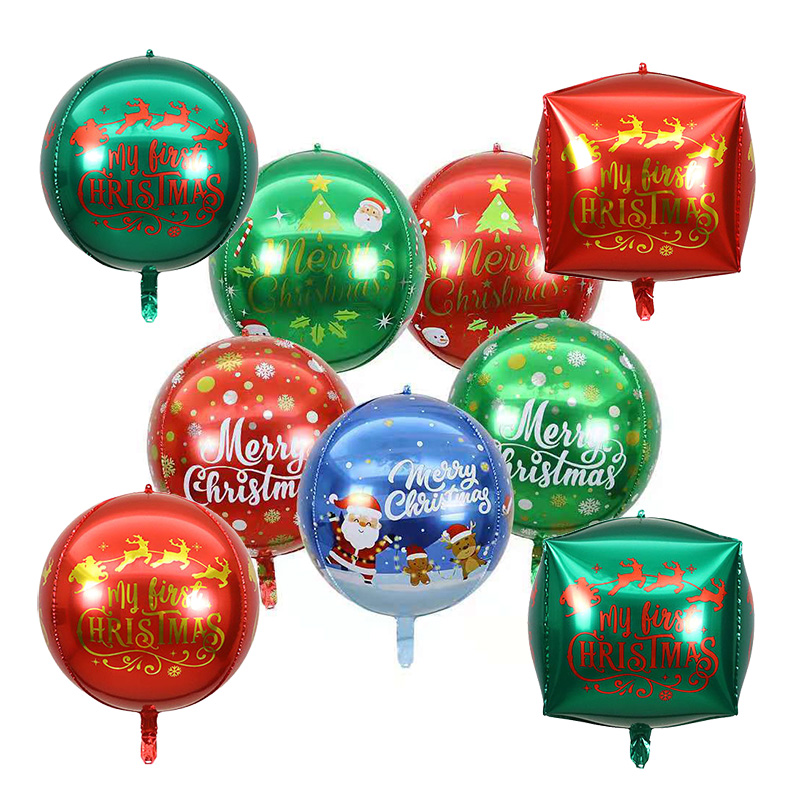 Merry Christmas Balloons New 22 Inch Party Decor Green Red Round Cube Foil Balloons 4D Square Globos