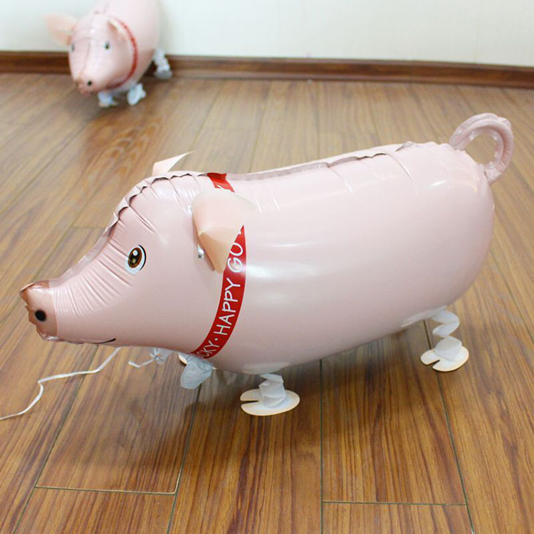 2017 new design walking animal shaped pink pig foil balloons