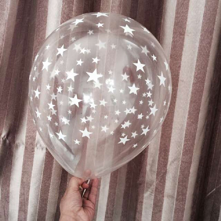 12 inch clear latex balloon with star printed