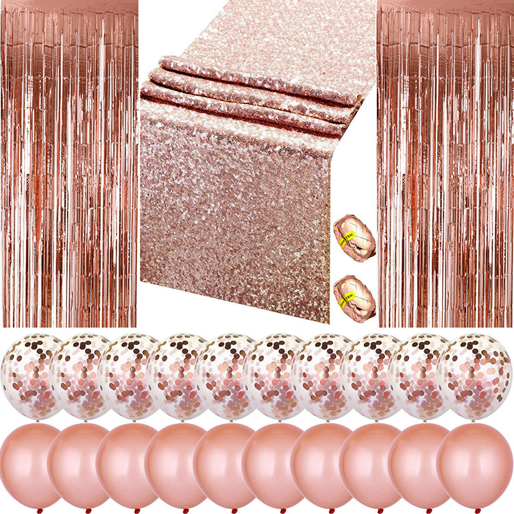 Sequin Table Runner Rose Gold Party Decoration Set