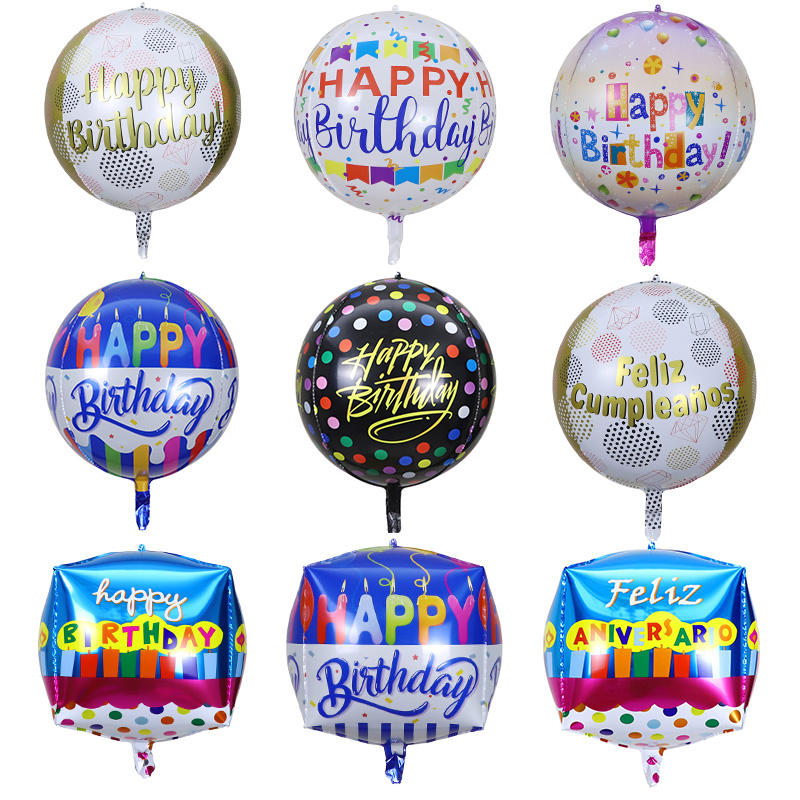 4D Round 22 Inch Happy Birthday Printed Party Decoration ORBZ Balloons
